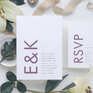 UltraLila und weiß - Modern fett große Monogramme Einladung