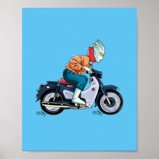 Ultraman fährt ein altes Motorrad Poster