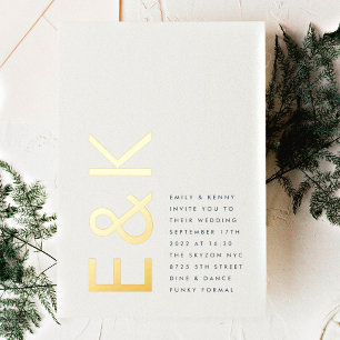 Ultramoderne, echte GOLD Monogram Navy Blue Weddin Folieneinladung