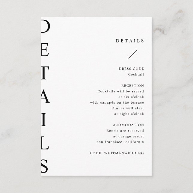 ultramoderne Hochzeitskarte Begleitkarte (Vorderseite)