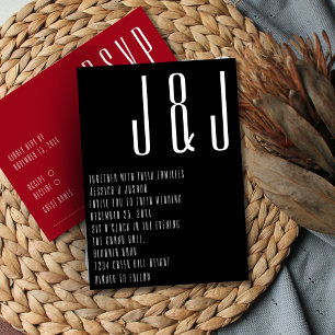 Ultramoderne Schwarz-Rot-Hochzeit in Monogramm Einladung