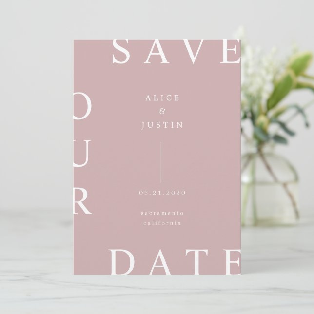 Ultramodernes Layout - Rosa und Weiß Save the Date Einladung (Stehend Vorderseite)
