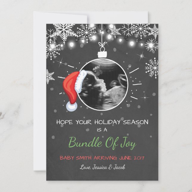 Ultraschallankündigung der Weihnachtsschwangerscha Feiertagskarte (Vorderseite)