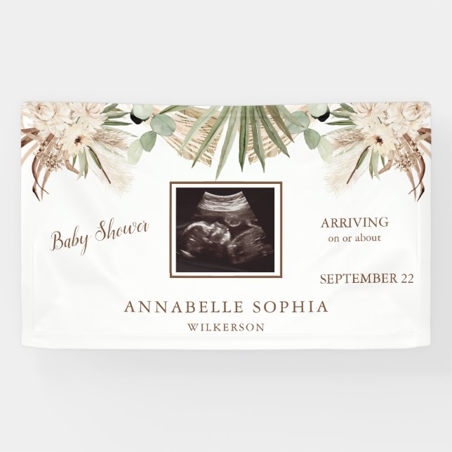Ultrasound Baby Dusche Pampas Floral Baby Dusche Banner (Horizontal)
