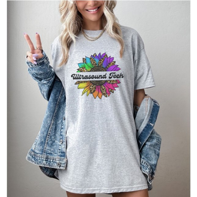 Ultrasound Tech Professionelle Regenbogenblume T-Shirt (Ultrasound Tech Profession Rainbow Sunflower T-Shirt
)