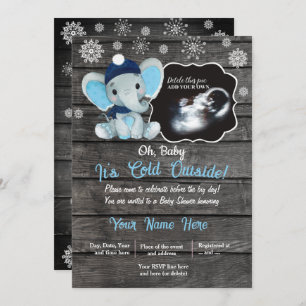 Ultrasound Winter Elephant Babydusche Einladung