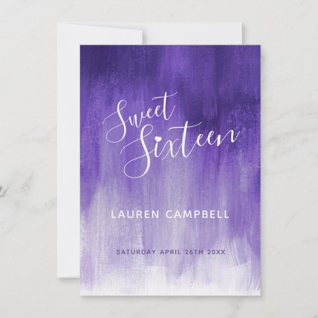 Ultraviolet abstrakte moderne Kunst, süße 16 RSVP- Einladung (Vorderseite)