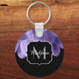 Ultraviolett, lila Blume, Schwarz Monogramm Schlüsselanhänger
