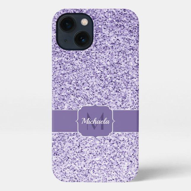 Ultraviolett lila Glitzer-Funkeln Monogramm iPhone Hülle (Rückseite)