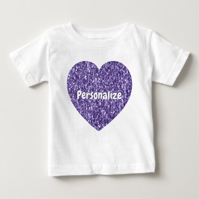 Ultraviolett lila Glitzern Herz personalisieren Baby T-shirt (Vorderseite)