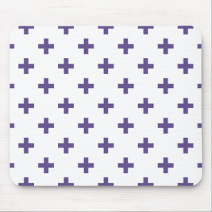 Ultraviolette Polka-Kreuze auf Weiß Mousepad