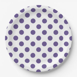 Ultraviolette Polka-Punkte auf weiß Pappteller