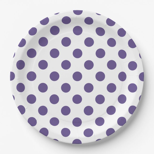 Ultraviolette Polka-Punkte auf weiß Pappteller (Vorderseite)