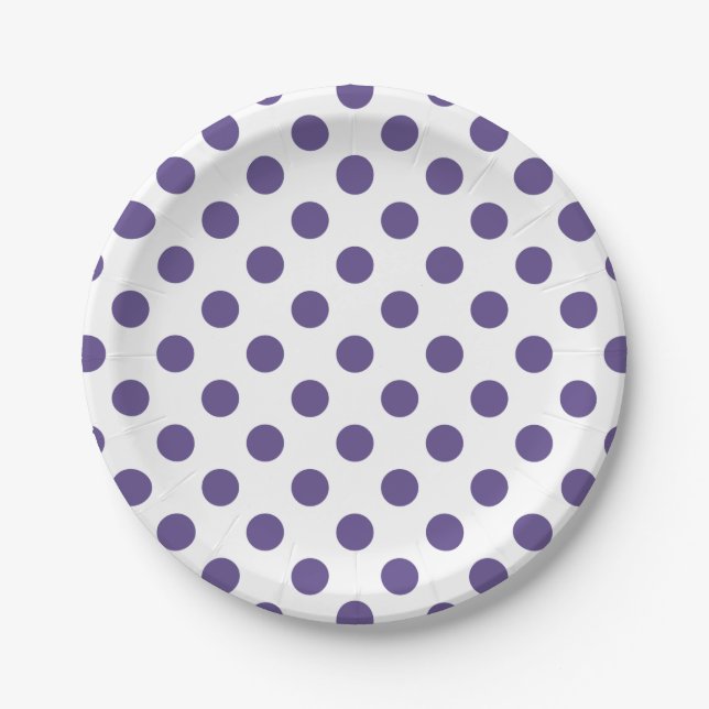 Ultraviolette Polka-Punkte auf weiß Pappteller (Vorderseite)