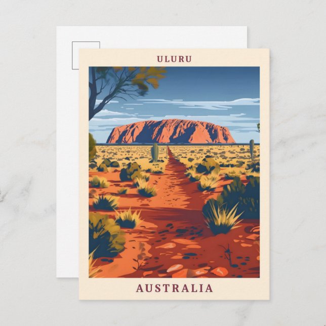 Uluru Australia Elegante Art Vintage Postkarte (Vorne/Hinten)