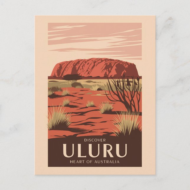 Uluru Australia Reisen Art Vintag Postkarte (Vorderseite)