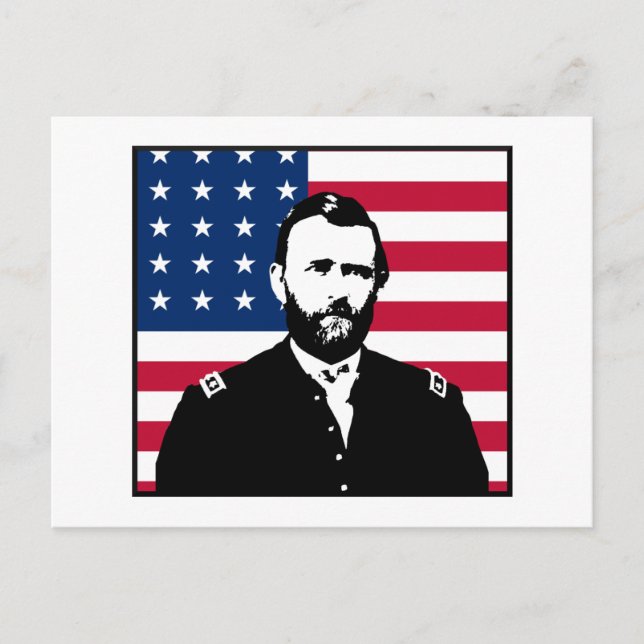 Ulysses S. Grant und die amerikanische Flagge Postkarte (Vorderseite)