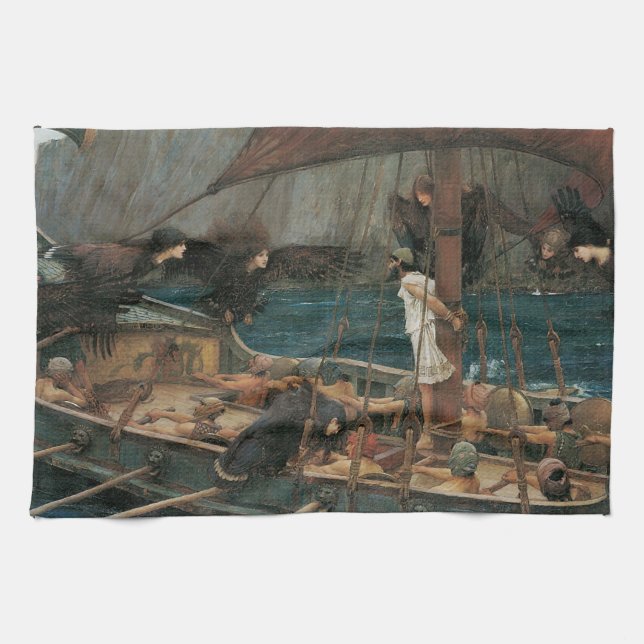 Ulysses und die Sirens von John William Waterhouse Geschirrtuch (Horizontal)
