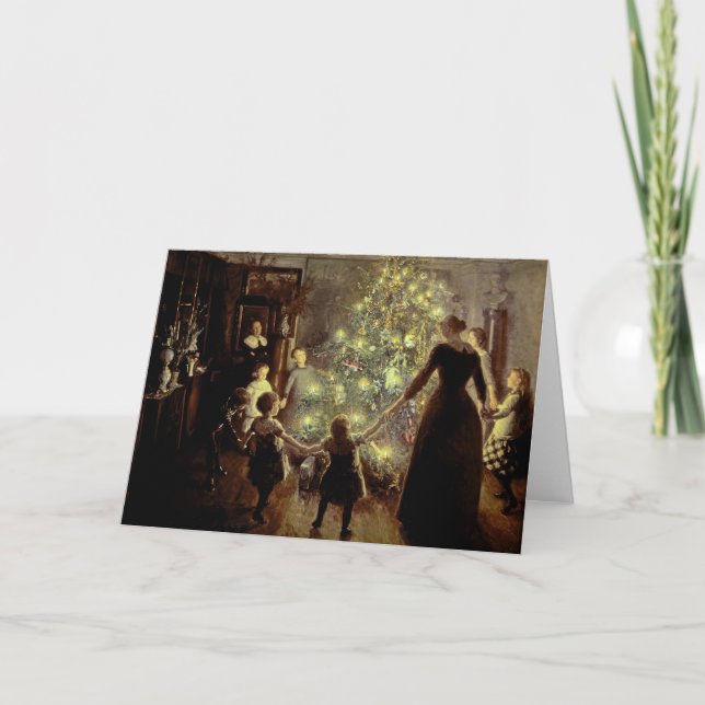 Um den Weihnachtsbaum Feiertagskarte (Vorderseite)