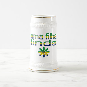 Uma Filha Linda Brasilien Flaggen-Farben Bierglas