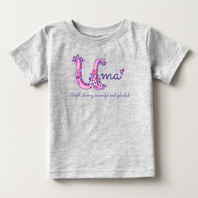 Uma Initial Doodle Art Name bedeutet rosa lila Baby T-shirt (Vorderseite)