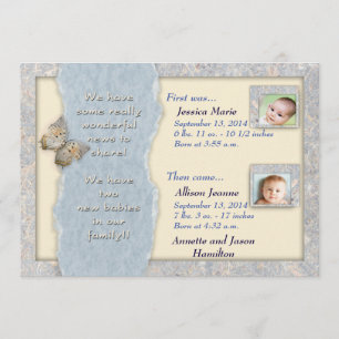 Umarmbare Zwillings-Geburts-Mitteilung Ankündigung