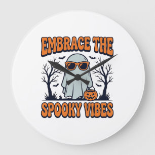 Umarme die Grusel-Vibes Geist Halloween-Shirt_1 Große Wanduhr