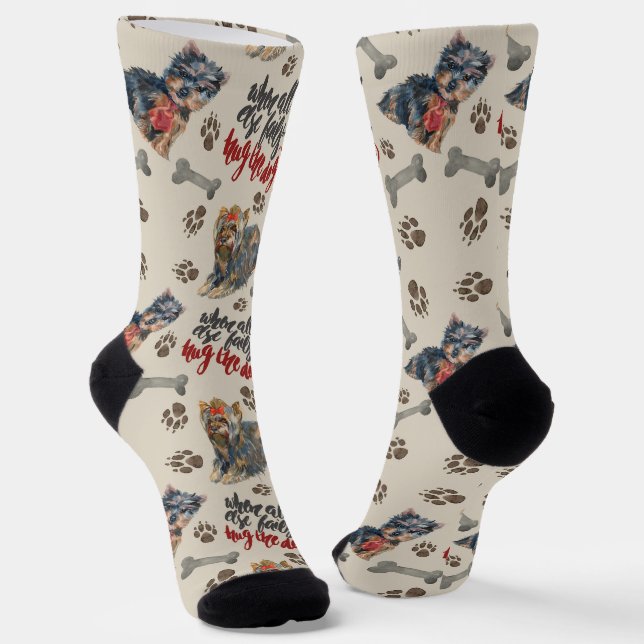 Umarmen Sie Ihren Hund Niedlich Yorkie Terrier Socken (Gewinkelt)