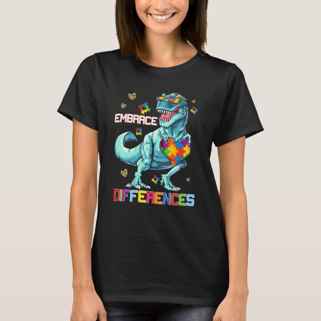 Umarmung der Differenz  Dinosaurier-Puzzle Autismu T-Shirt (Vorderseite)