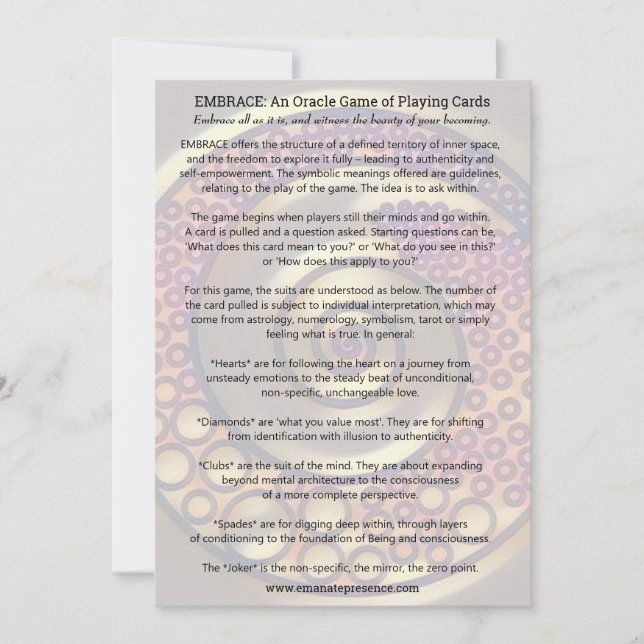 UMARMUNG: ein Oracle-Spiel der Spielkarten Einladung (Vorderseite)