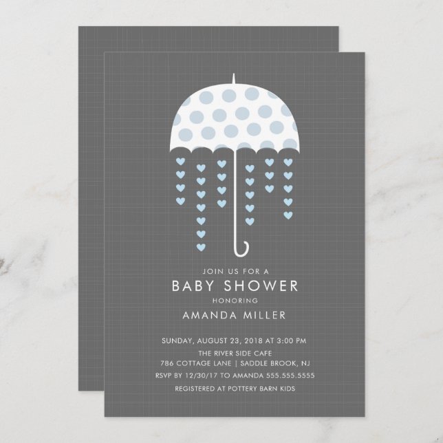 Umbrella Baby Boy Dusche Einladung (Vorne/Hinten)