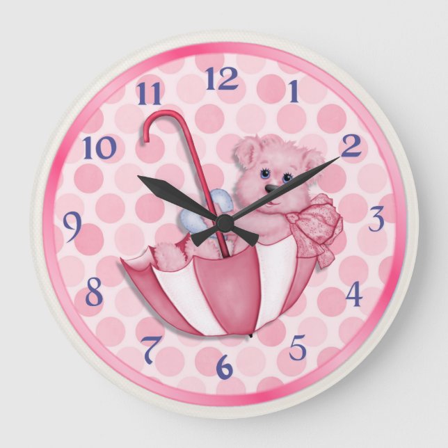 Umbrella Bear Pink Große Wanduhr (Vorderseite)