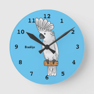 Umbrella cockatoo bird cartoon illustration runde wanduhr
