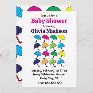 Umbrella farbenfrohe Regenschirm Baby Girl Dusche Einladung