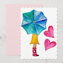 Umbrella Girl Watercolor Herz Feiertagskarte