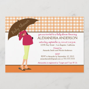 Umbrella Mommy Gingham Baby Shower Invite (orange) Einladung