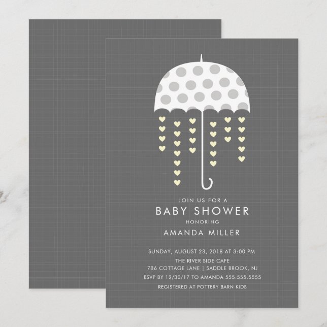 Umbrella Neutral Baby Dusche Einladung (Vorne/Hinten)