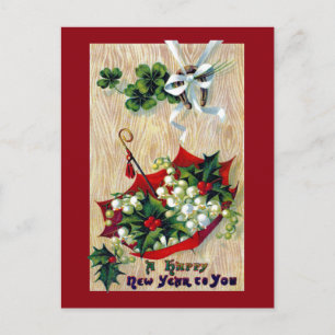 Umbrella of Flowers Vintage New Year Feiertagspostkarte