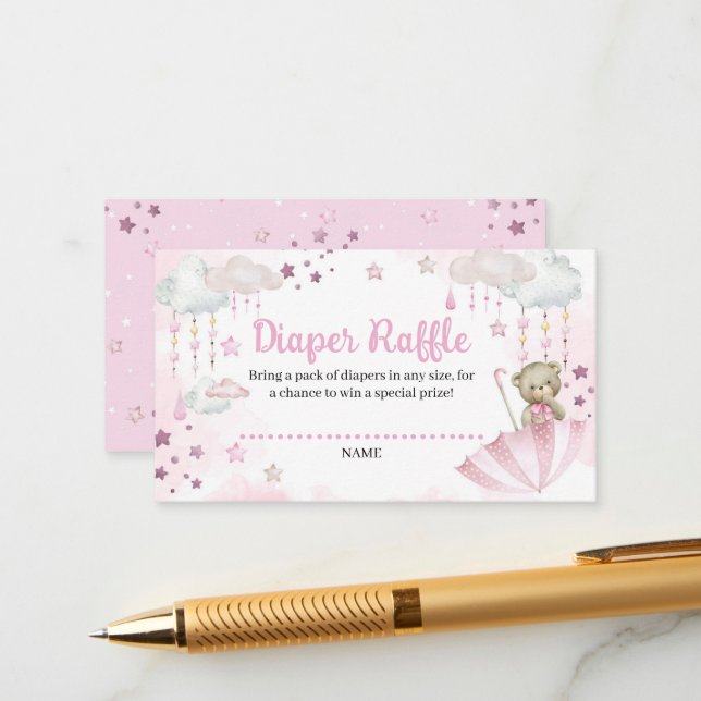 Umbrella Sprinkle Baby Teddy Bear Diaper Raffel Begleitkarte (Vorderseite/Rückseite Beispiel)