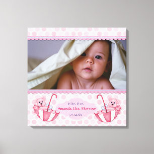 Umbrella Teddy Bear Polka Baby Canvas Print Leinwanddruck