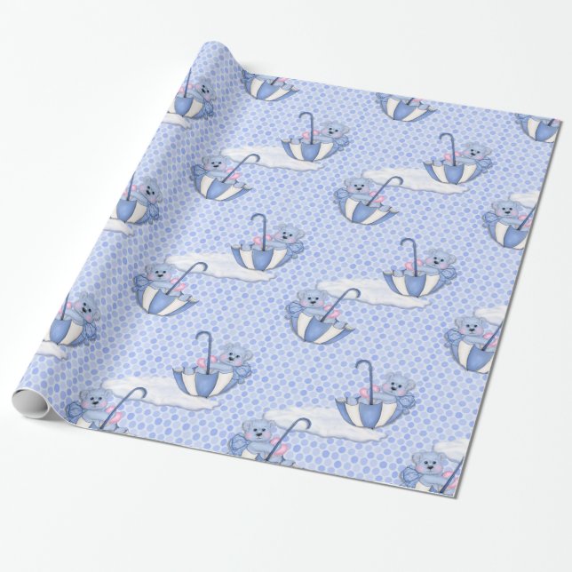 Umbrella Teddy Blue Geschenkpapier (Ungerollt)