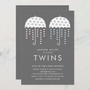 Umbrella TWINS Girl Boy Baby Dusche Einladung
