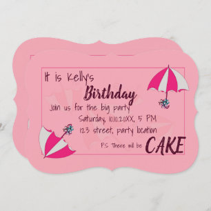 Umbrellas Rosa Geburtstag Einladung
