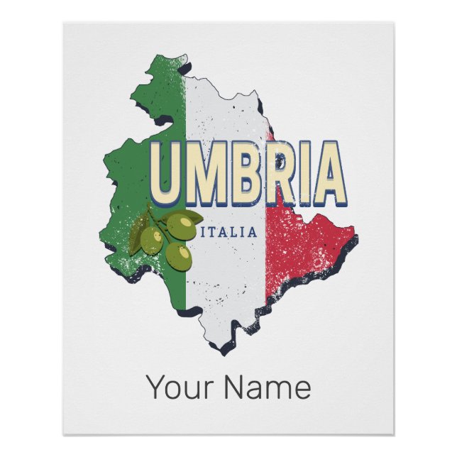 Umbrien Italien Retro Region Karte Vintag Souvenir Poster (Vorderseite)