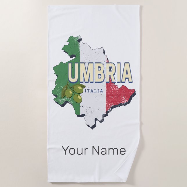 Umbrien Italien Retro Region Karte Vintag Souvenir Strandtuch (Vorderseite)