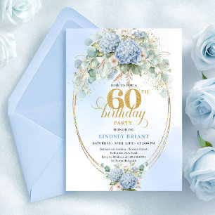 Umbwerfende bohemian pastellblaue Blumen zum 60. G Einladung