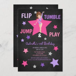 Umdreh, Tumble, Jump & Play Gymnastik Geburtstag Einladung