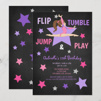 Umdreh, Tumble, Jump & Play Gymnastik Geburtstag Einladung