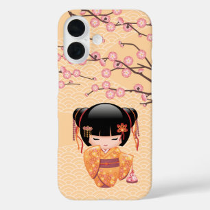 Ume Kokeshi Doll Japanese Geisha Girl Yellow iPhone 16 Hülle
