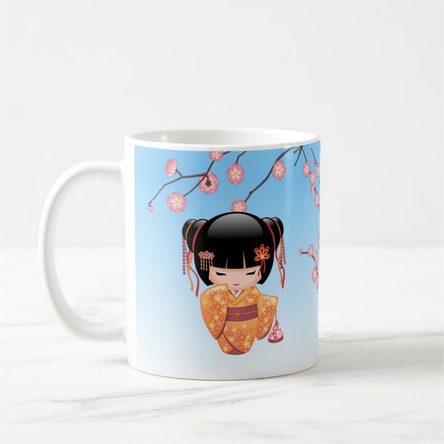 Ume Kokeshi Doll - Japanisch Geisha Girl Blue Kaffeetasse (Links)